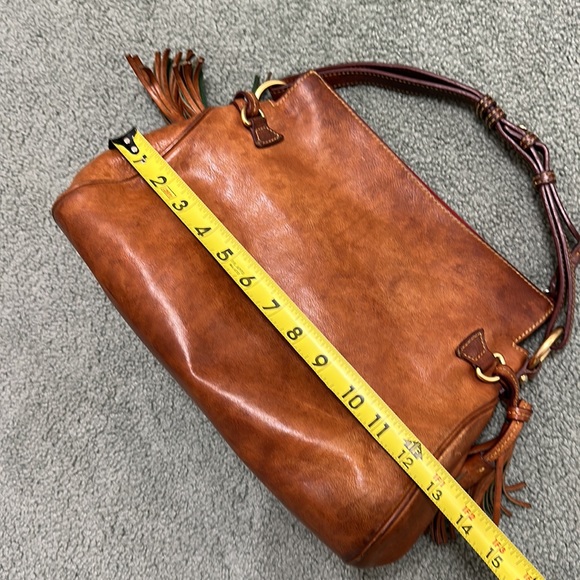 Dooney & Burke | Brown Leather Tassel Shoulder Bag Zip Closure - Picture 11 of 13